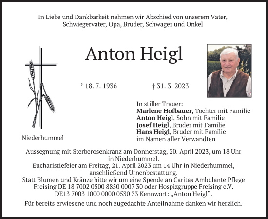 Traueranzeige von Anton Heigl von merkurtz