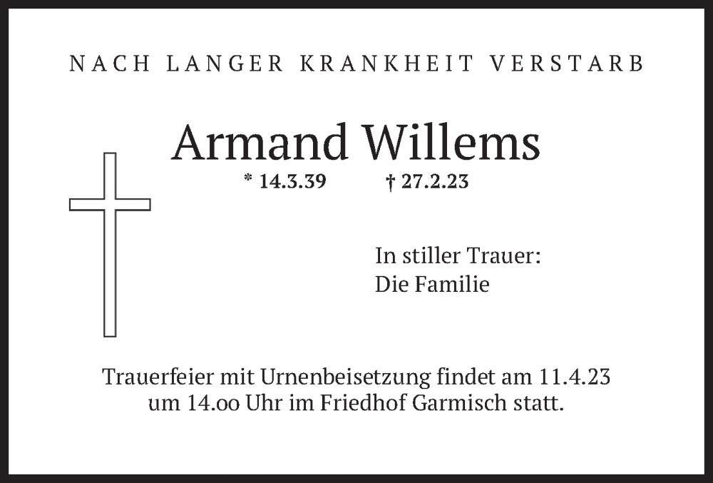 Traueranzeige für Armand Willems vom 06.04.2023 aus merkurtz