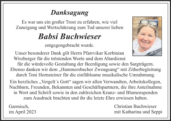 Traueranzeige von Babsi Buchwieser von merkurtz