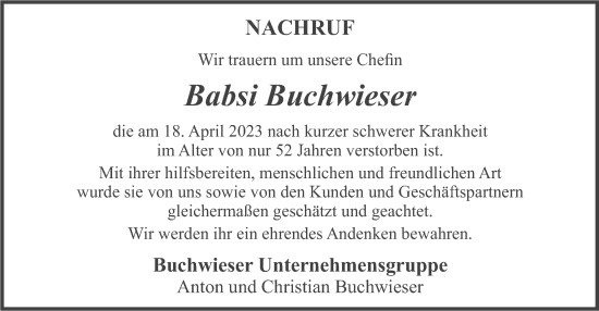 Traueranzeige von Babsi Buchwieser von merkurtz