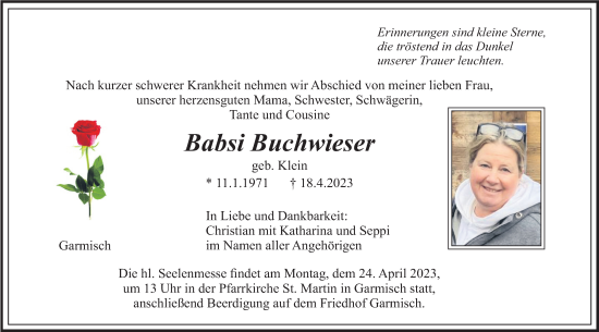 Traueranzeige von Babsi Buchwieser von merkurtz