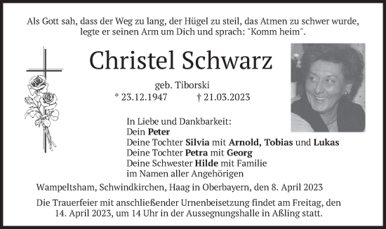 Traueranzeige von Christel Schwarz von merkurtz