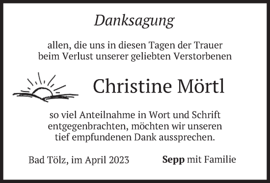 Traueranzeige von Christine Mörtl von merkurtz