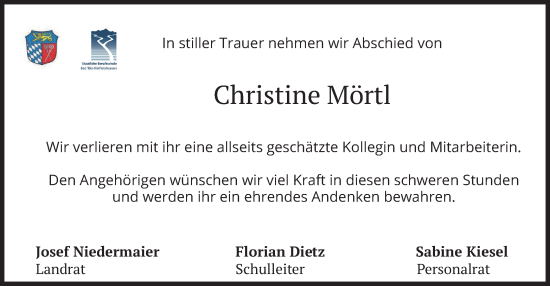 Traueranzeige von Christine Mörtl von merkurtz