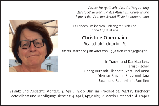 Traueranzeige von Christine Obermaier von merkurtz