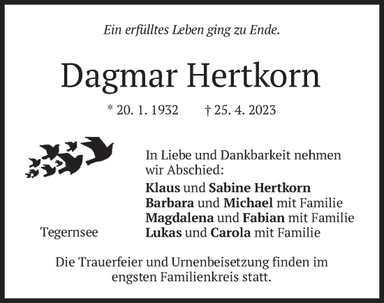 Traueranzeige von Dagmar Hertkorn von merkurtz