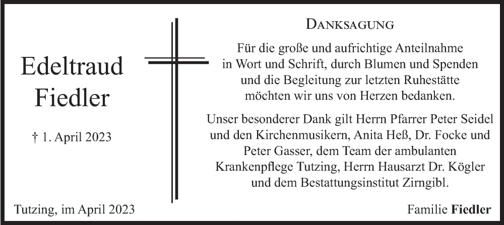  Traueranzeige für Edeltraud Fiedler vom 29.04.2023 aus merkurtz