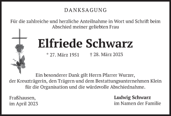 Traueranzeige von Elfriede Schwarz von merkurtz
