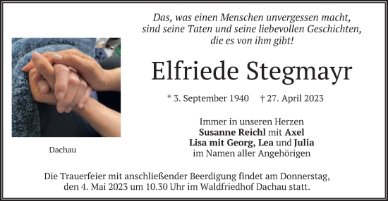 Traueranzeige von Elfriede Stegmayr von merkurtz