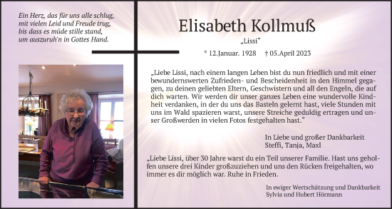 Traueranzeige von Elisabeth Kollmuß von merkurtz