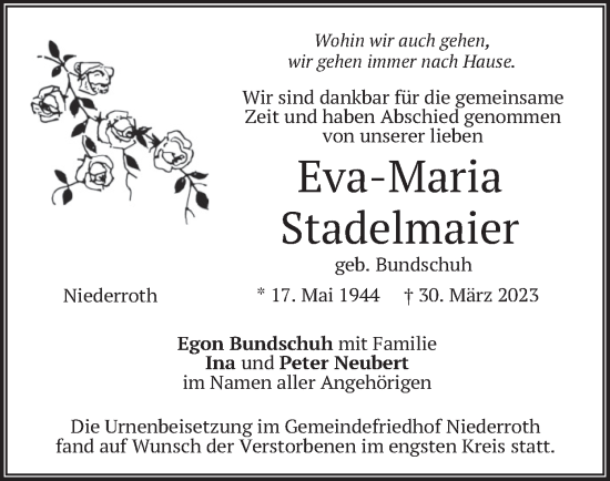 Traueranzeige von Eva-Maria Stadelmaier von merkurtz