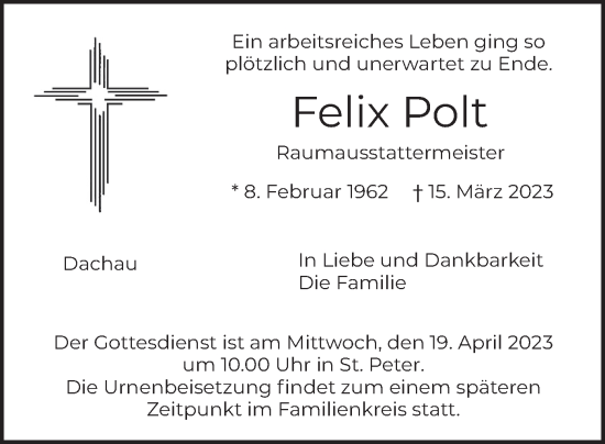Traueranzeige von Felix Polt von merkurtz