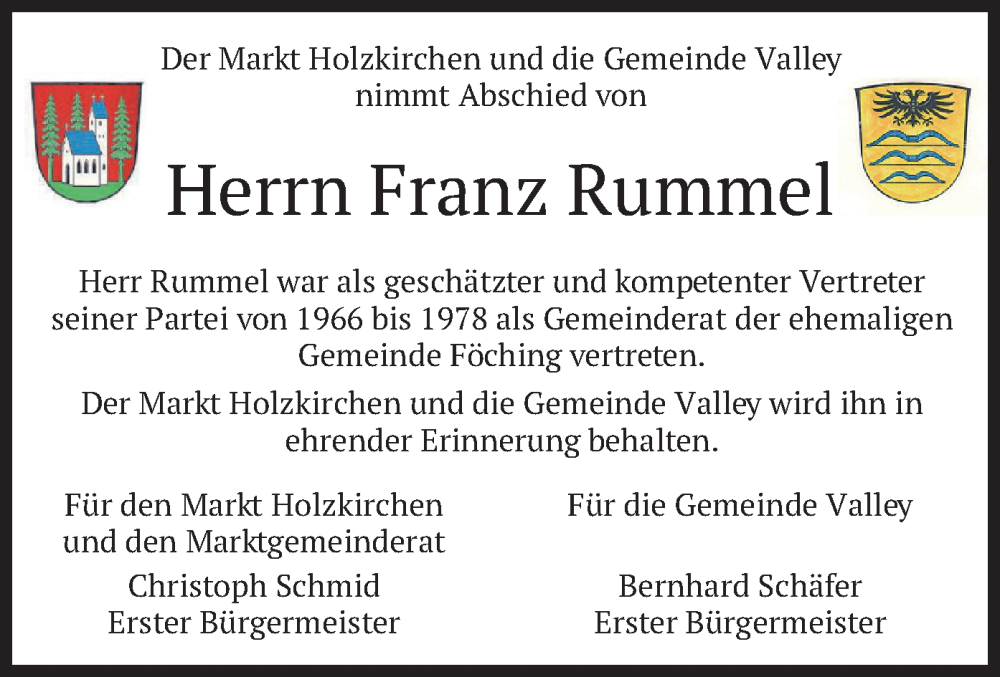  Traueranzeige für Franz Rummel vom 21.04.2023 aus merkurtz