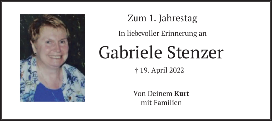 Traueranzeige von Gabriele Stenzer von merkurtz