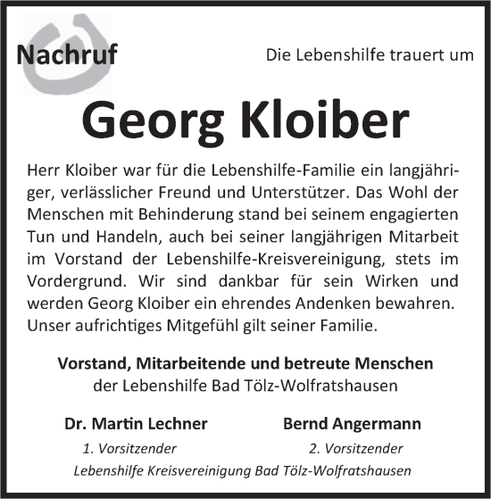 Traueranzeige von Georg Kloiber von merkurtz