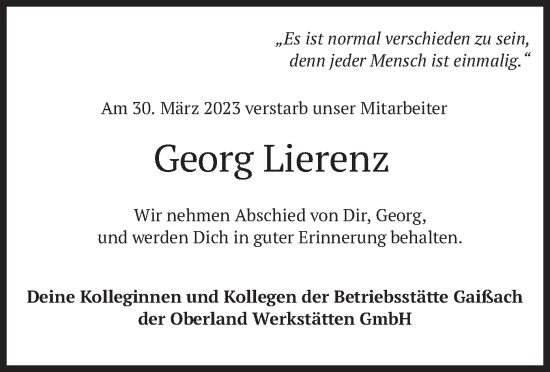 Traueranzeige von Georg Lierenz von merkurtz