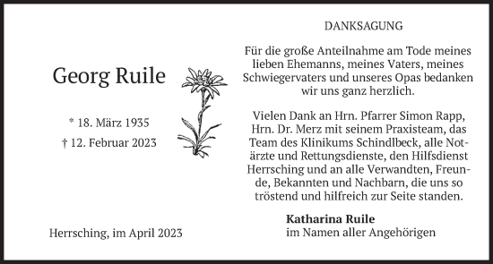 Traueranzeige von Georg Ruile von merkurtz