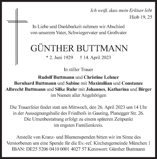 Traueranzeige von Günther Buttmann von merkurtz