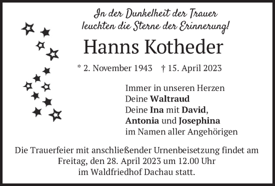 Traueranzeige von Hanns Kotheder von merkurtz