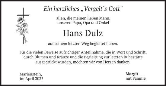 Traueranzeige von Hans Dulz von merkurtz