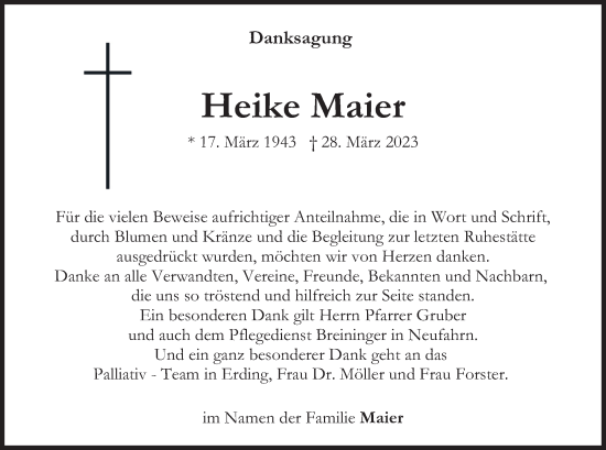 Traueranzeige von Heike Maier von merkurtz