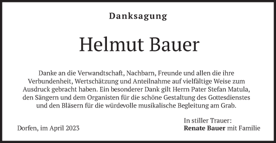 Traueranzeige von Helmut Bauer von merkurtz