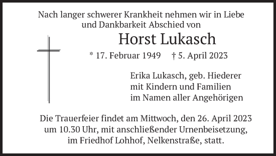 Traueranzeige von Horst Lukasch von merkurtz