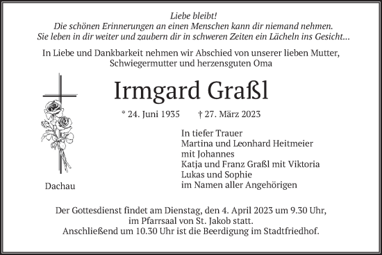 Traueranzeige von Irmgard Graßl von merkurtz