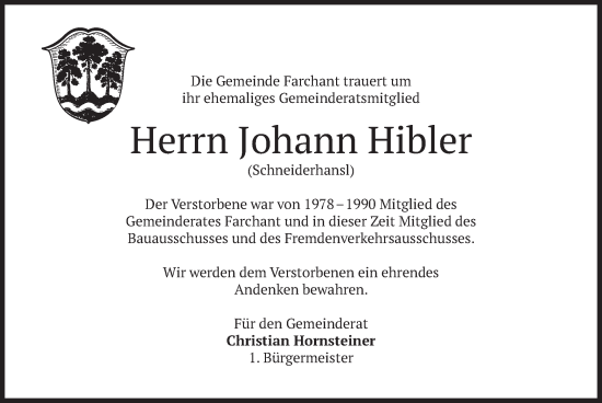 Traueranzeige von Johann Hibler von merkurtz