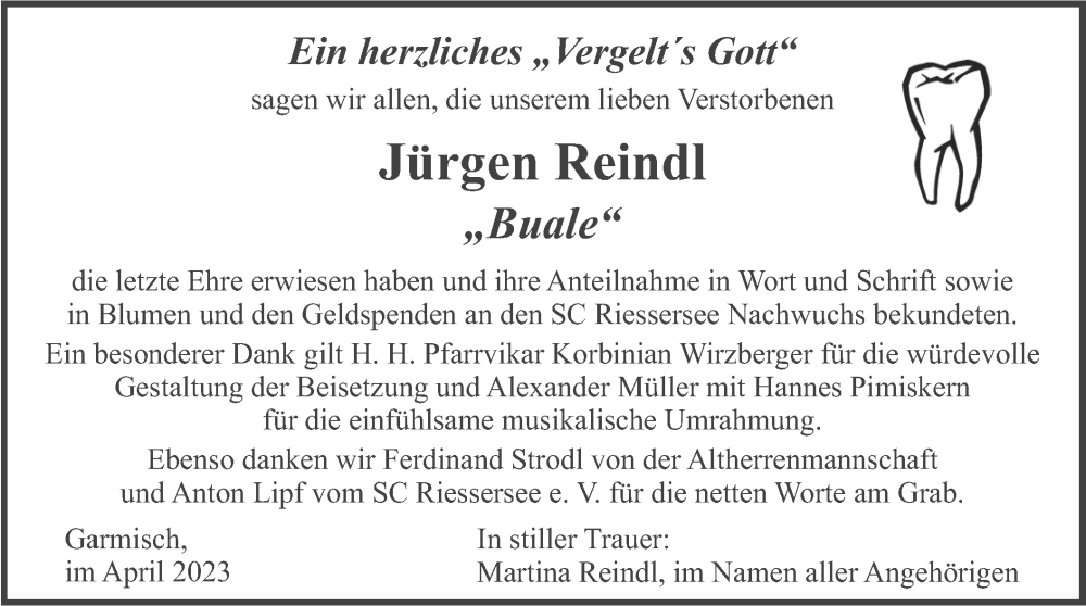  Traueranzeige für Jürgen Reindl vom 08.04.2023 aus merkurtz