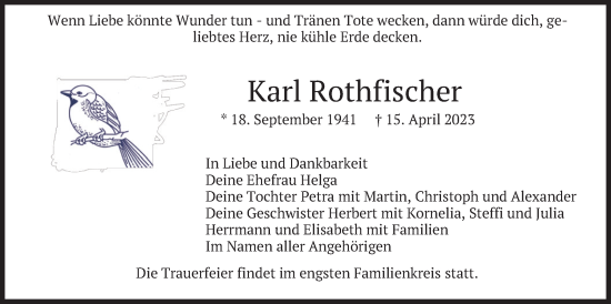 Traueranzeige von Karl Rothfischer von merkurtz