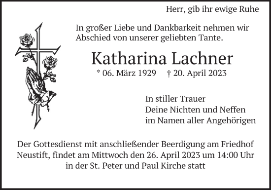 Traueranzeige von Katharina Lachner von merkurtz