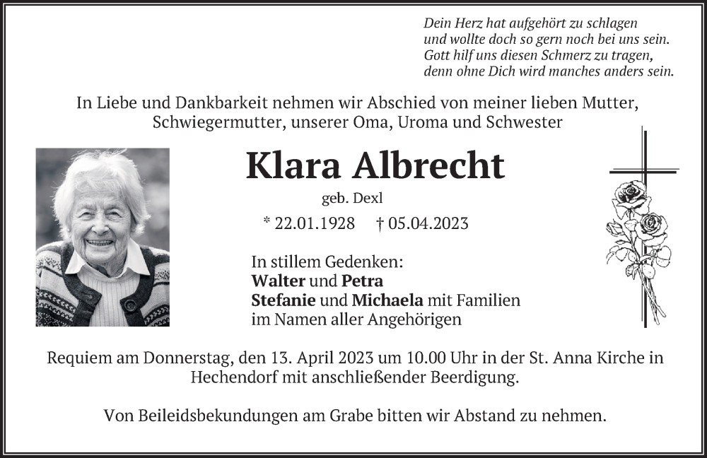 Traueranzeigen von Klara Albrecht | trauer.merkur.de