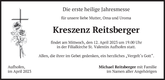 Traueranzeige von Kreszenz Reitsberger von merkurtz