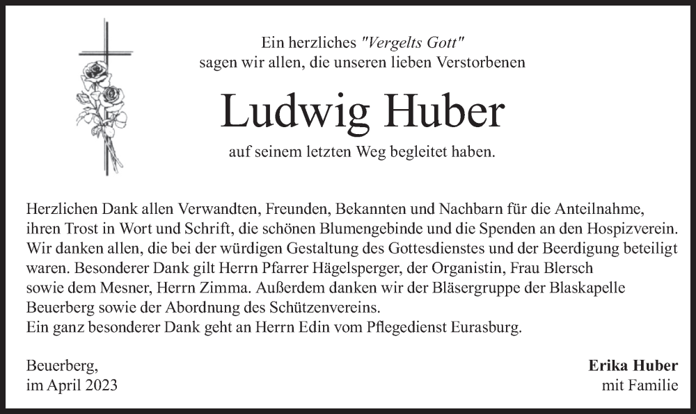  Traueranzeige für Ludwig Huber vom 08.04.2023 aus merkurtz