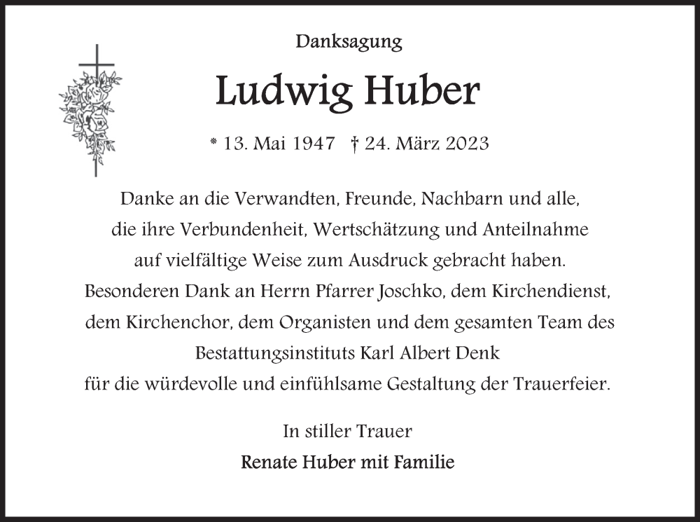  Traueranzeige für Ludwig Huber vom 22.04.2023 aus merkurtz