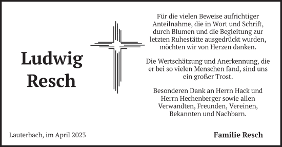Traueranzeige von Ludwig Resch von merkurtz