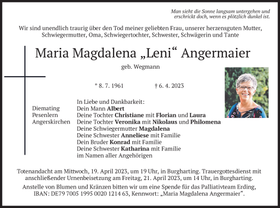 Traueranzeige von Maria  Angermaier von merkurtz