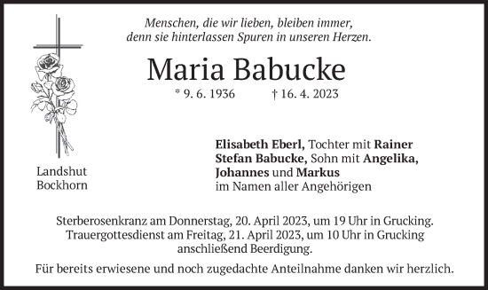 Traueranzeige von Maria Babucke von merkurtz