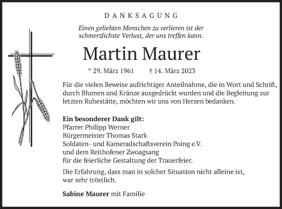 Traueranzeige von Martin Maurer von merkurtz