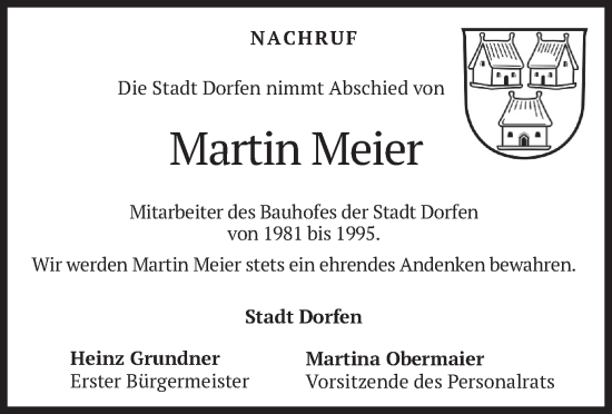 Traueranzeige von Martin Meier von merkurtz