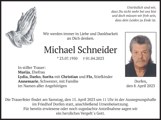 Traueranzeige von Michael Schneider von merkurtz