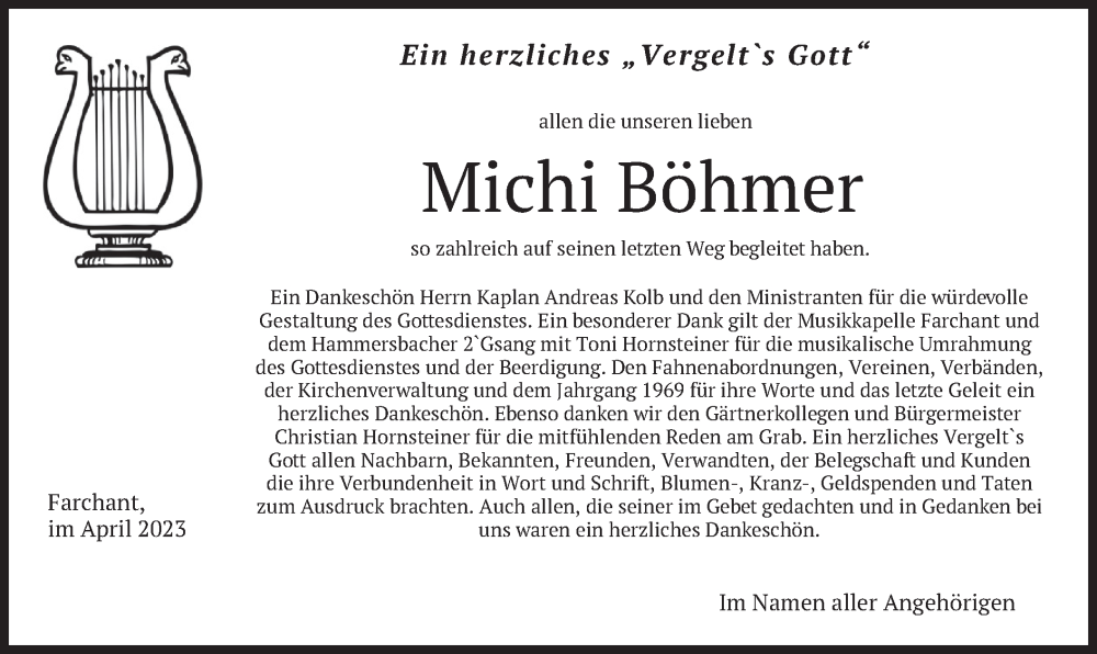  Traueranzeige für Michi Böhmer vom 15.04.2023 aus merkurtz