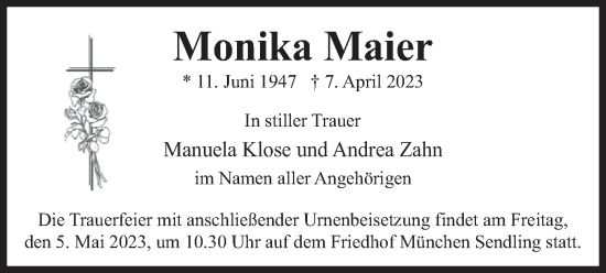 Traueranzeige von Monika Maier von merkurtz