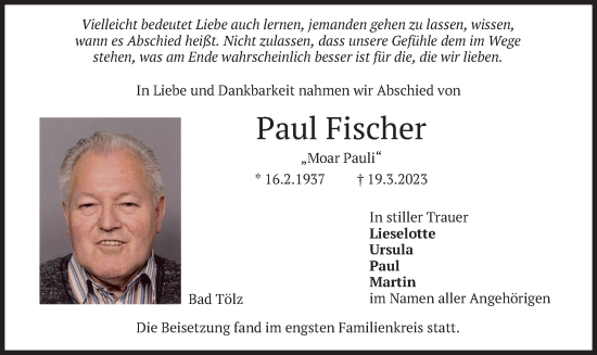 Traueranzeige von Paul Fischer von merkurtz