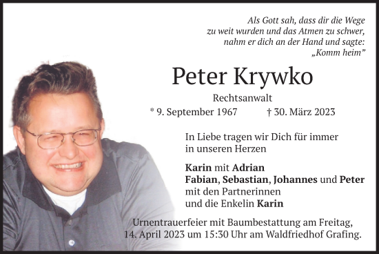 Traueranzeige von Peter Krywko von merkurtz