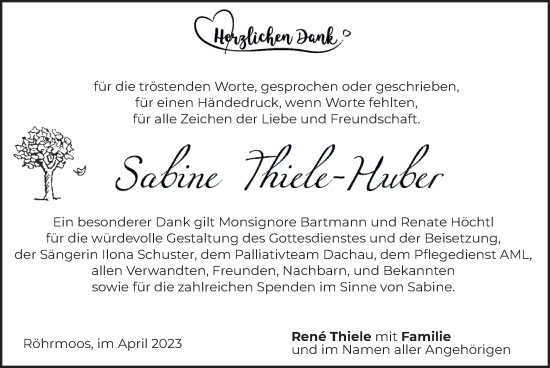 Traueranzeige von Sabine Thiele-Huber von merkurtz