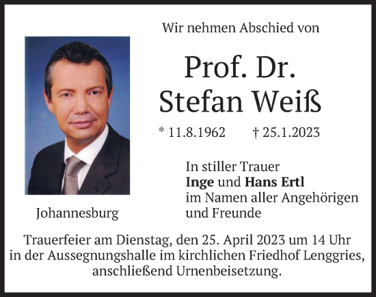Traueranzeige von Stefan Weiß von merkurtz