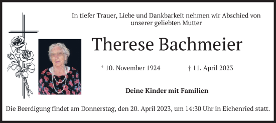 Traueranzeige von Therese Bachmeier von merkurtz