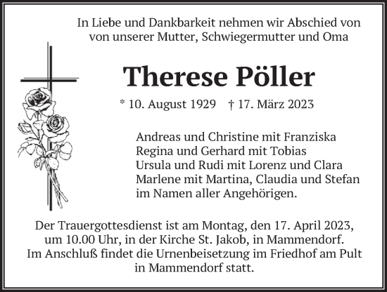 Traueranzeige von Therese Pöller von merkurtz